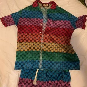 Shoot A Price Worn 3 Times Men Medium 100% Silk Rainbow Blue Gucci Button Down